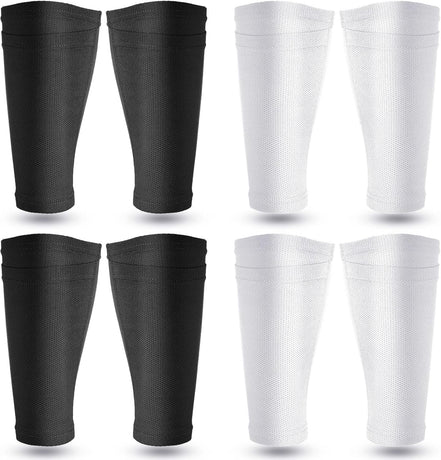 Soccer Shin Guards Sleeves 4 Pairs Flexible Soccer Shin Guard Leg Performance Support Polyester Soccer Shin Guard Sleeve Holder with Pocket for Soccer Sport