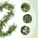 6 Ft Spring Green Boxwood Garland for Mantle, Greenery Spring Summer Garland with White Flowers for Fireplace, Rustic Farmhouse Indoor Outdoor Decor