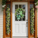6 Ft Spring Green Boxwood Garland for Mantle, Greenery Spring Summer Garland with White Flowers for Fireplace, Rustic Farmhouse Indoor Outdoor Decor