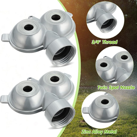 2 Pcs Circle Pattern Twin Spot Sprinkler Metal Lawn Garden Rotating Water Spray Sprinkler 360 Degree for Lawn Yard, Silver