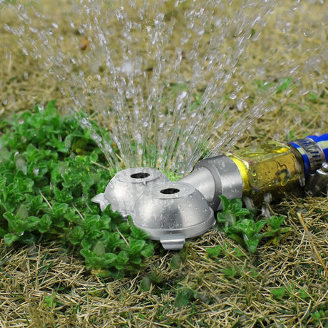 2 Pcs Circle Pattern Twin Spot Sprinkler Metal Lawn Garden Rotating Water Spray Sprinkler 360 Degree for Lawn Yard, Silver