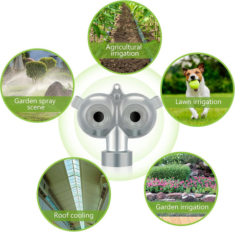 2 Pcs Circle Pattern Twin Spot Sprinkler Metal Lawn Garden Rotating Water Spray Sprinkler 360 Degree for Lawn Yard, Silver