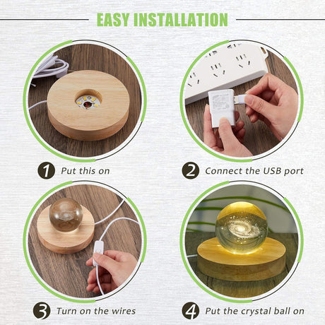 8 Pcs Wooden LED Display Base Lighted Base for Crystal Art Wood Display for Glass Art 3D Crystal Warm Light(Round Surface Style)
