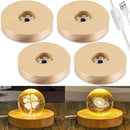 4 Pcs LED Light Base - Wooden LED Base for Crystal Wood Light Display for Glass Art Lighted Stand for 3D Glass Resin Art(Round)