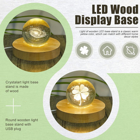 4 Pcs LED Light Base - Wooden LED Base for Crystal Wood Light Display for Glass Art Lighted Stand for 3D Glass Resin Art(Round)