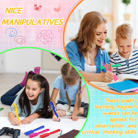 Magnet Wands for Kids Classroom Educational Learning Kits Rainbow Magnetic Wand Bulk 8 Inch Preschool Science Experiment Tools Learning Toys Bingo Games, 6 Colors (12 Pcs)