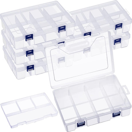 6 Pack Fishing Tackle Box Organizer Storage Clear Fishing Box with Movable Tray Plastic Waterproof Compartment Organizer for Lure Container Craft Beads Jewelry