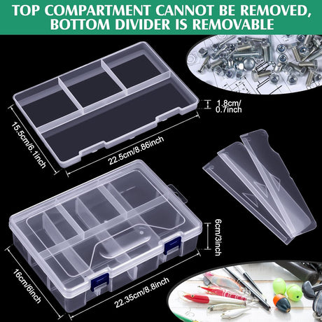 6 Pack Fishing Tackle Box Organizer Storage Clear Fishing Box with Movable Tray Plastic Waterproof Compartment Organizer for Lure Container Craft Beads Jewelry