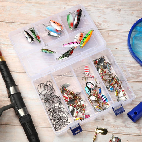 6 Pack Fishing Tackle Box Organizer Storage Clear Fishing Box with Movable Tray Plastic Waterproof Compartment Organizer for Lure Container Craft Beads Jewelry
