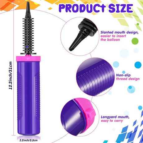 16 Pcs Handheld Balloon Air Pump Inflator Air Pump for Balloons, 2 Way Dual Action Manual Balloon Inflator for Birthday Party Decoration Exercise Yoga Balls Pool Floats, 12 Inch (Rose Red and Purple)