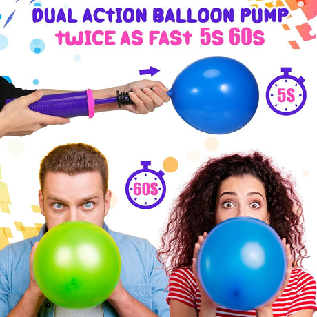 16 Pcs Handheld Balloon Air Pump Inflator Air Pump for Balloons, 2 Way Dual Action Manual Balloon Inflator for Birthday Party Decoration Exercise Yoga Balls Pool Floats, 12 Inch (Rose Red and Purple)