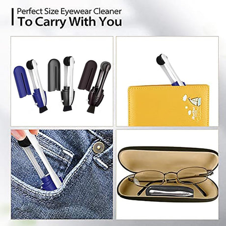 Portable Microfiber Eyeglass Cleaner (3 Count), Efficient and Durable Carbon Microfiber Technology, Lens Cleaner with Carbon Microfiber Tech and Mini Sunglasses Brush Cleaning Tool