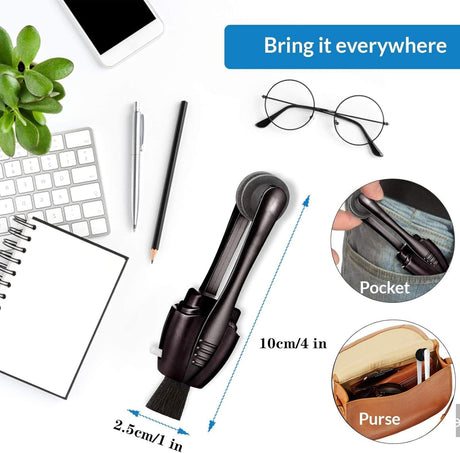 Portable Microfiber Eyeglass Cleaner (3 Count), Efficient and Durable Carbon Microfiber Technology, Lens Cleaner with Carbon Microfiber Tech and Mini Sunglasses Brush Cleaning Tool