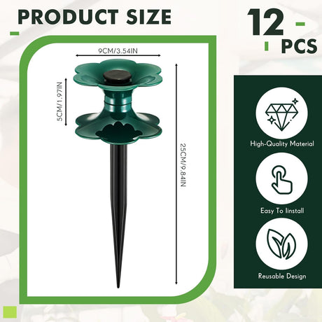 12 Packs 9.84 Inch Garden Hose Guide Spike, Flower Shaped Water Hose Holder Spike Stand with Stake, Heavy Duty Green, Keeps Garden Hose out of Flower Beds, for Plant Protection