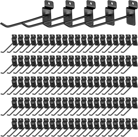 200 Pcs 6 Inches Slatwall Hooks Accessories Black Slat Wall Hanging Hangers Metal Retail Hooks Shelf Brackets Pegs for Pegboard Garage Display