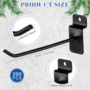 200 Pcs 6 Inches Slatwall Hooks Accessories Black Slat Wall Hanging Hangers Metal Retail Hooks Shelf Brackets Pegs for Pegboard Garage Display