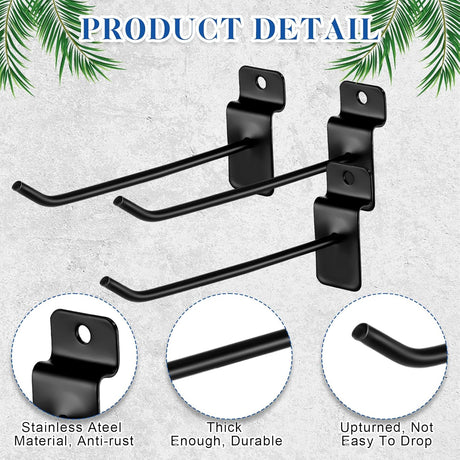 200 Pcs 6 Inches Slatwall Hooks Accessories Black Slat Wall Hanging Hangers Metal Retail Hooks Shelf Brackets Pegs for Pegboard Garage Display