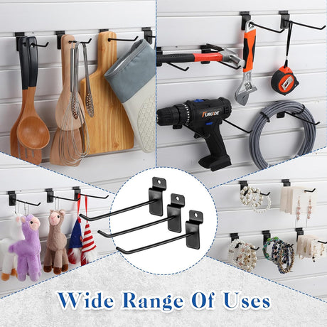 200 Pcs 6 Inches Slatwall Hooks Accessories Black Slat Wall Hanging Hangers Metal Retail Hooks Shelf Brackets Pegs for Pegboard Garage Display
