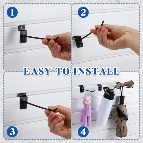 200 Pcs 6 Inches Slatwall Hooks Accessories Black Slat Wall Hanging Hangers Metal Retail Hooks Shelf Brackets Pegs for Pegboard Garage Display