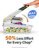 Vegetable Chopper with Container, 2 in 1 Manual Hand Food Chopper with 2 Stainless Steel Chopping Blades for Potato Strips, Onion Cubers, Carrot Sticks, White & Black