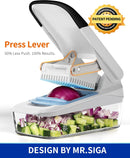 Vegetable Chopper with Container, 2 in 1 Manual Hand Food Chopper with 2 Stainless Steel Chopping Blades for Potato Strips, Onion Cubers, Carrot Sticks, White & Black