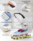 Vegetable Chopper with Container, 2 in 1 Manual Hand Food Chopper with 2 Stainless Steel Chopping Blades for Potato Strips, Onion Cubers, Carrot Sticks, White & Black