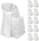 Efavormart 10 Pack White Linen Polyester Folding Chair Covers for Party Dining Chairs Reusable Wedding Chair Slipcovers with Attached Sashes Outdoor Event Decor