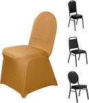 Efavormart 10 PCS Spandex Stretch Gold Chair Covers Universal Banquet Chair Covers for Party Dining with Foot Pockets Washable Wedding Chair Slip Covers for Outdoor