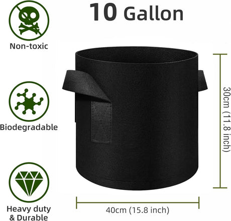 12-Pack 10 Gallon Plant Grow Bags, Thickened Nonwoven Fabric Pots with Handles, Vegetable Planter Bags Containers, Cloth Planters for Garden