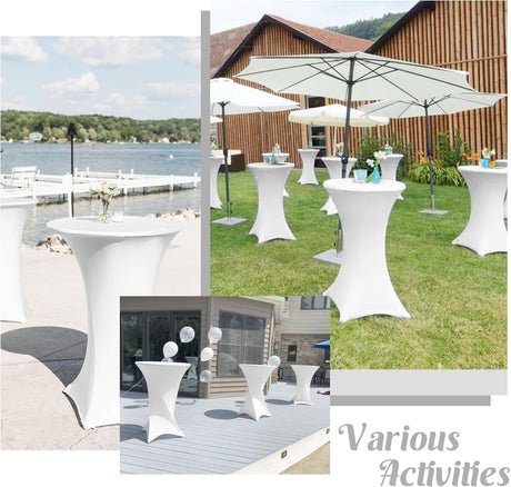 8 Pack Cocktail Table Covers 32x43 Inch Fitted Stretch Spandex Square Corners White Table Cover High Top Cocktail Round Tablecloth for Party, Wedding, Birthday, Banquet(White)
