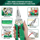 Pro 8-in-1 Wire Stripper/Cutter with Voltage Tester & Dual Alarms - Heavy Duty 12-250V AC/DC Electrical Tester for Hot/Neutral Wires - Electrician, HVAC, Car Repair Tool (Green)