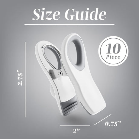 Bag Clips with Magnet- Food, Chip, Bag Clips for Food Storage with Airtight Seal Grip for Bread, Snack and Food Bags (White, Pack of 10)