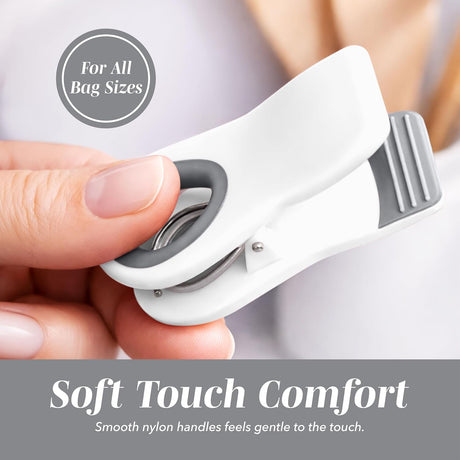 Bag Clips with Magnet- Food, Chip, Bag Clips for Food Storage with Airtight Seal Grip for Bread, Snack and Food Bags (White, Pack of 10)