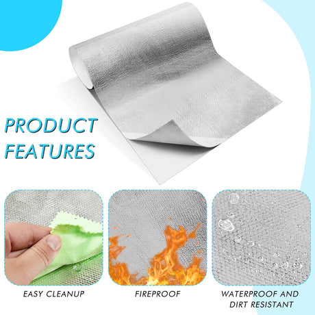 Amylove 1 Pcs 24'' x 48'' Aluminized Heat Shield Thermal Barrier Adhesive Backed Heat Blanket Wrap Fiberglass Insulation Reflective Material High Temp Protection for Exhaust Wood Fireplace Stove