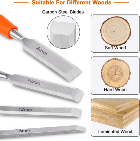 4 Piece Wood Chisel Sets Woodworking Tools Set, Wood Chisels + Upgraded Watt Meter Power Meter Plug Home Electricity Usage Monitor