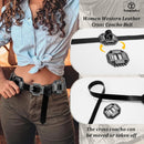 Women Western Concho Leather Belt Cowgirl Boho Belt Chunky for Dresses Concert Festival,Black,Fit Waist 23"-25"