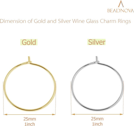 Wine Glass Charm Rings 120pcs Gold and Silver Plated 25mm Beading Charm Rings Wine Glass Marker for Birthday Party Wedding Festival Favor