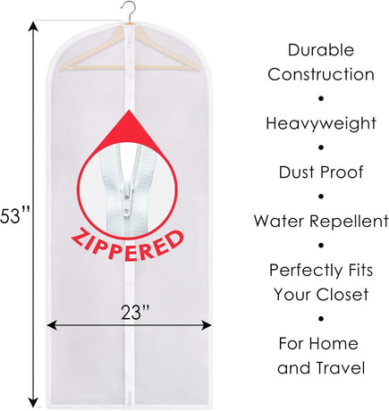 Zippered Garment Bag, Large 53 x 23 inches, Dress Bag for Gowns, Suits, Jackets, Dresses, Hanging Clothing Storage Bag, Water Repellent, Dust Proof, Clear (1 Pack)