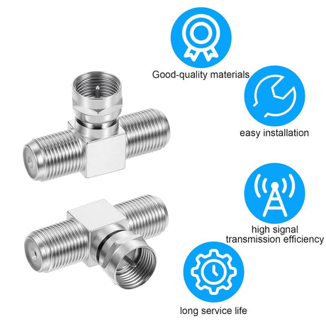 2 Pack Coaxial Cable Splitter, 2 in 1 Out TV Splitter, F Type RG6 Male to 2 Female, 3 Way Coaxial Cable Connector T Adapter for TV, Satellite, Antenna & Cable Box