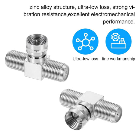 2 Pack Coaxial Cable Splitter, 2 in 1 Out TV Splitter, F Type RG6 Male to 2 Female, 3 Way Coaxial Cable Connector T Adapter for TV, Satellite, Antenna & Cable Box