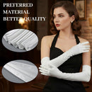 1 Pairs Women Long Gloves with Satin, White Opera Glove Elbow Length for Wedding 1920s Opera Tea Party Costumes Bridal Evening Dress up 20 Inch