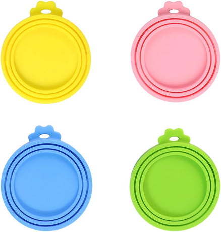 4 PCS Pet Food Can Lids, Silicone Cat Dog Food Can Covers Lids, Universal Size, One fit 3 Standard Size Food Cans, Reusable and Washable Pet Food Covers (light blue, turquoise, pink, yellow)