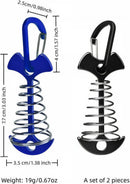 Fishbone SpringTent Peg Portable Windproof Anchors,Aluminum Tent Stakes with Carabiner for Camping Deck, Spring-Loaded Gutter Hook for Tarp,Adjustable Gap Stake for Outdoor Canopy (Blue and Black)