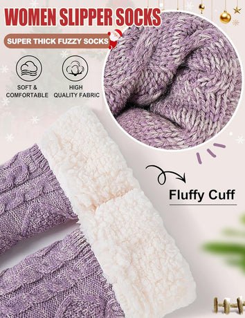 Slipper Fuzzy Socks for Women Fluffy Cozy Cabin Winter Warm Soft Fleece Comfy Thick Socks with Grips