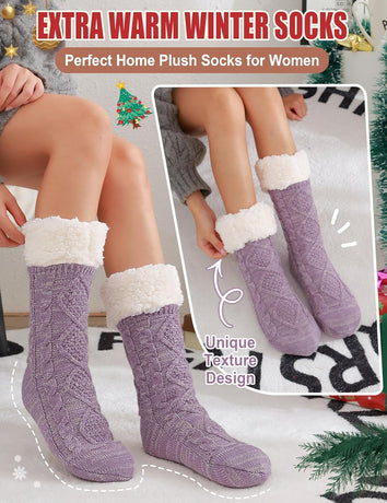 Slipper Fuzzy Socks for Women Fluffy Cozy Cabin Winter Warm Soft Fleece Comfy Thick Socks with Grips