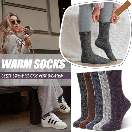 5 Pairs Merino Wool Socks for Women Thermal Warm Thick Winter Hiking Knit Cozy Crew Duty Work Soft Socks for Ladies