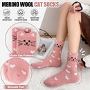 Merino Wool Cat Socks for Women Thermal Winter Warm Thick Cute Fun Cozy Crew Socks 5 Pairs