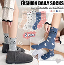 Merino Wool Cat Socks for Women Thermal Winter Warm Thick Cute Fun Cozy Crew Socks 5 Pairs