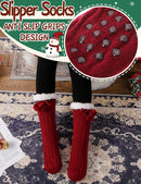 Slipper Fuzzy Socks for Women Fluffy Cozy Cabin Winter Warm Soft Fleece Comfy Thick Christmas Stocking Stuffer with Grips(Red)