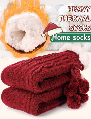 Slipper Fuzzy Socks for Women Fluffy Cozy Cabin Winter Warm Soft Fleece Comfy Thick Christmas Stocking Stuffer with Grips(Red)